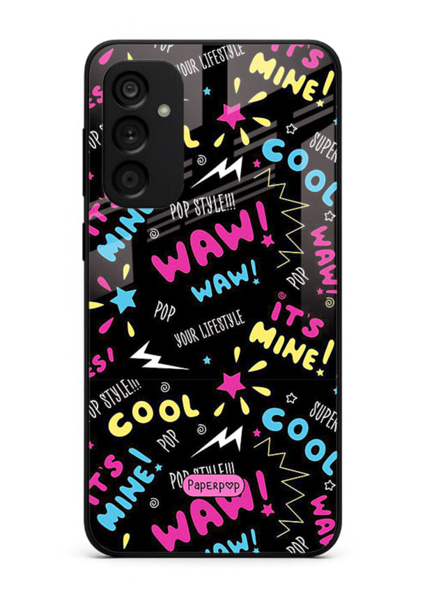 Neon Black Doodles neon artwork Samsung F55 5G glass back cover