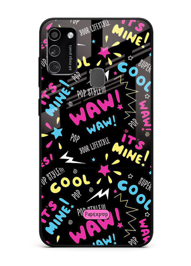Neon Black Doodles neon artwork Samsung M30s glass back cover