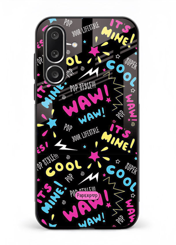 Neon Black Doodles neon artwork Samsung M56 5G glass back cover