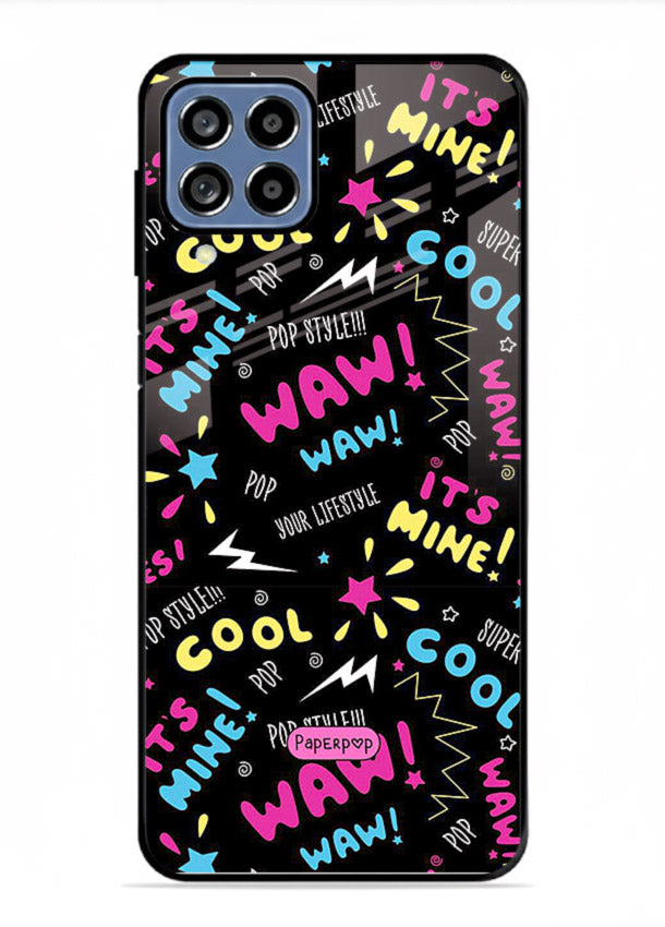 Neon Black Doodles neon artwork Samsung F12 5G glass back cover