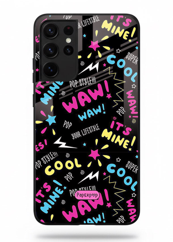 Neon Black Doodles neon artwork Samsung S21 Ultra glass back cover