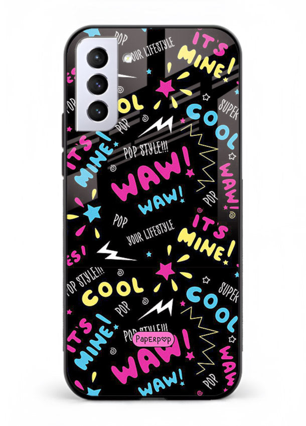 Neon Black Doodles neon artwork Samsung S21 Plus glass back cover