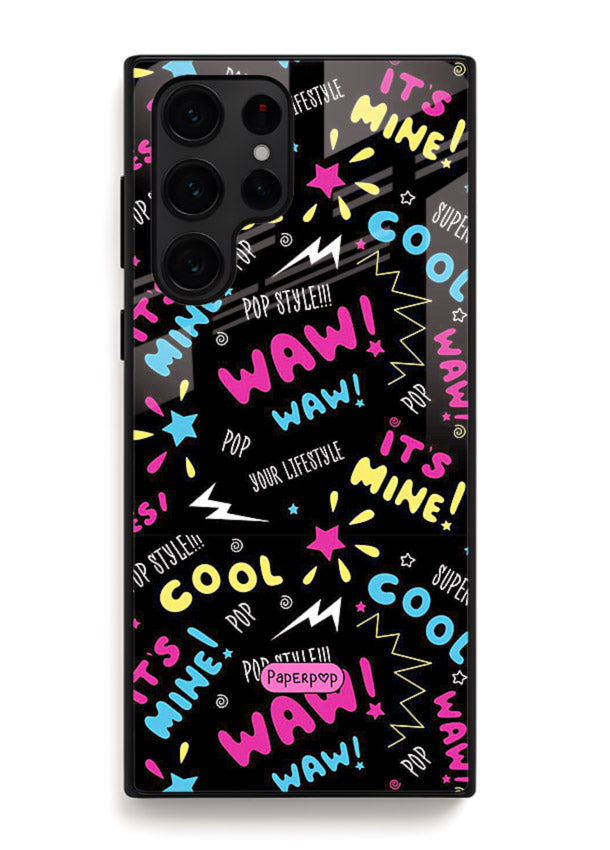 Neon Black Doodles neon artwork Samsung S24 Ultra glass back cover