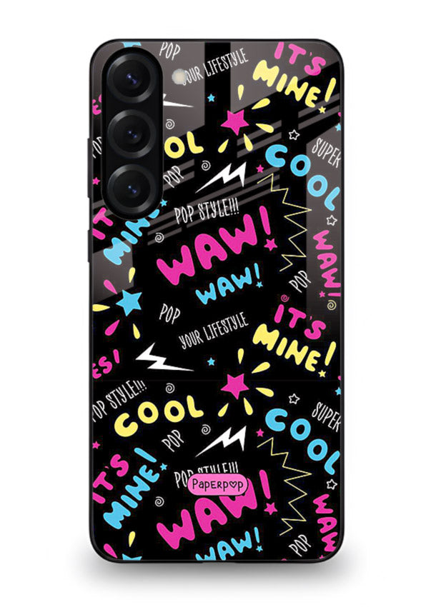 Neon Black Doodles neon artwork Samsung S23 Plus glass back cover