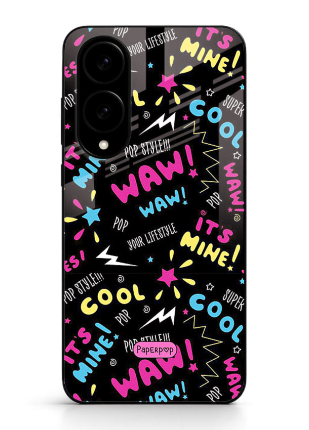 Neon Black Doodles neon artwork Samsung S25 Edge glass back cover