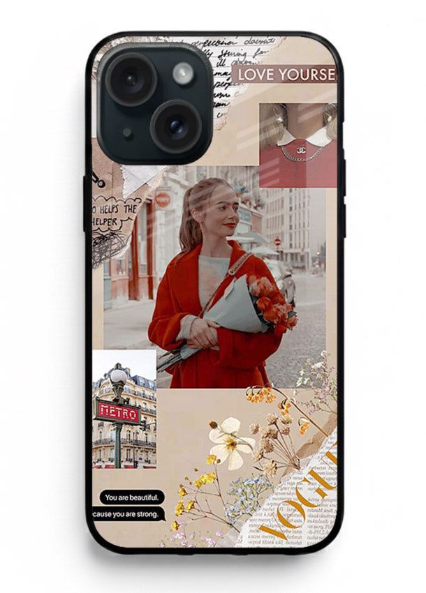 Neon circuit digital design printed on premium tempered glass iPhone 15 back cover
