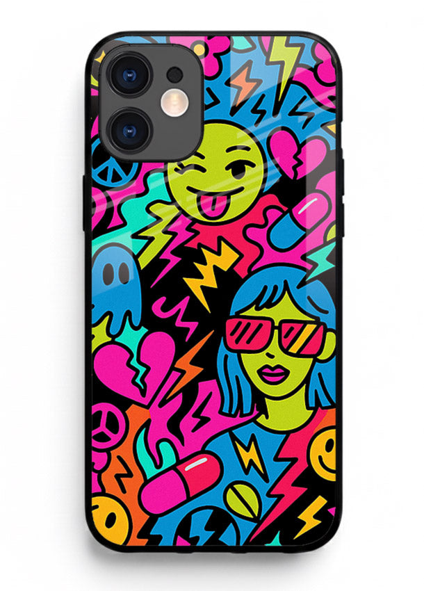 Neon Faces Pattern neon abstract artwork iphone 12 glass back cover