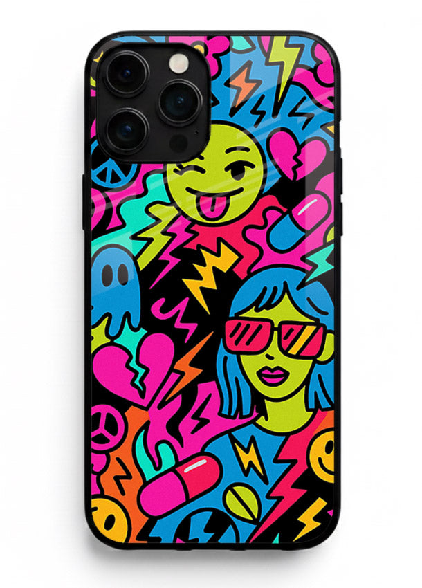 Neon Faces Pattern neon abstract artwork iphone 16 pro max glass back cover