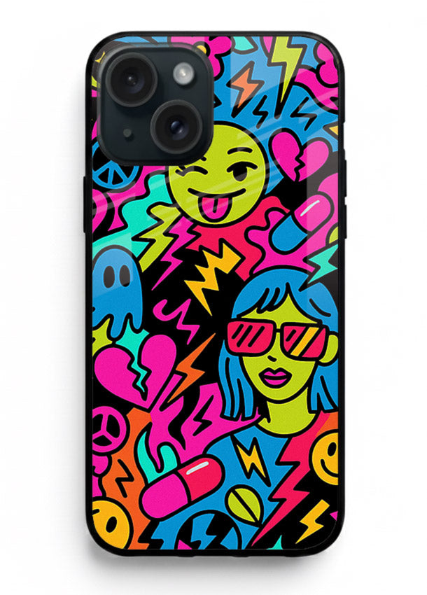 Neon Faces Pattern neon abstract artwork iphone 13 glass back cover