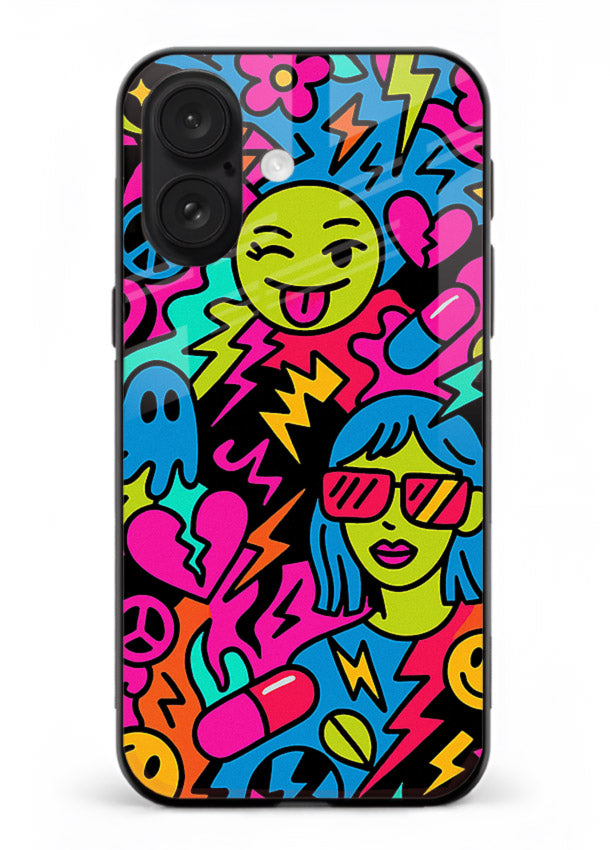 Neon Faces Pattern neon abstract artwork iphone 16 glass back cover