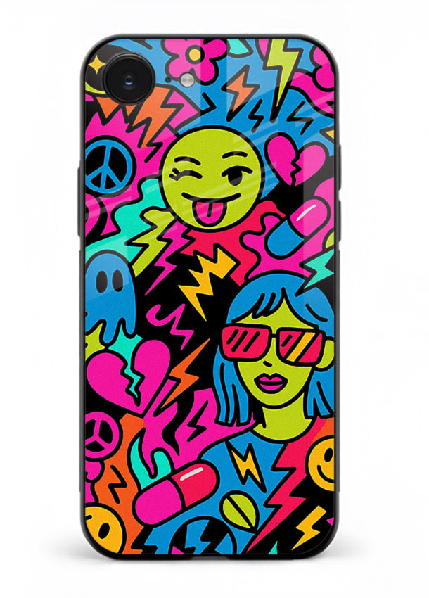 Neon Faces Pattern neon abstract artwork iphone 16e glass back cover
