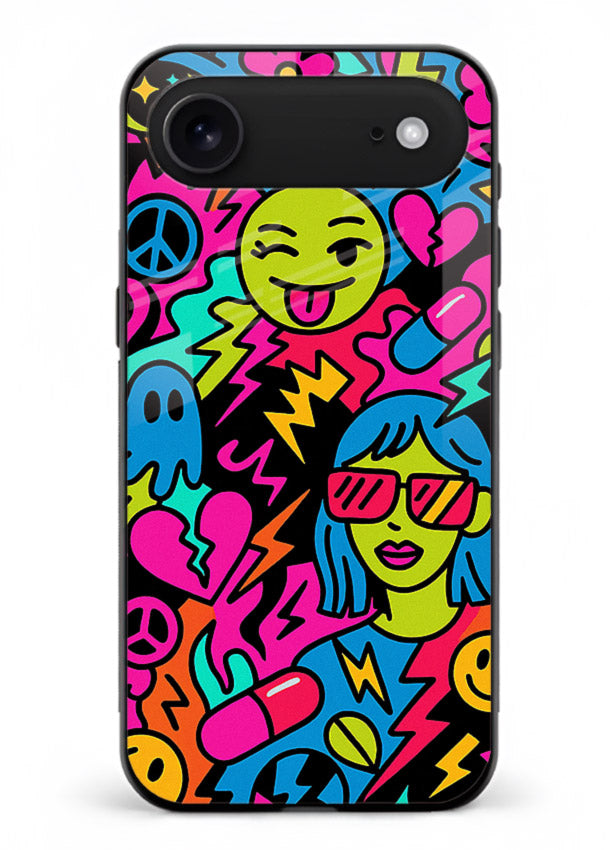 Neon Faces Pattern neon abstract artwork iphone 17 air glass back cover