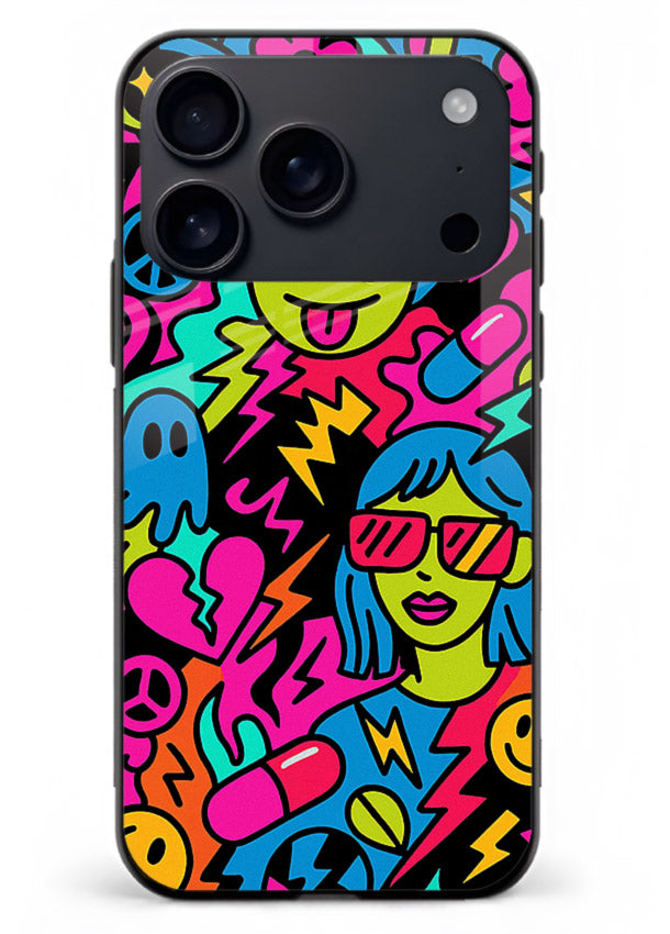 Neon Faces Pattern neon abstract artwork iphone 18 pro max glass back cover
