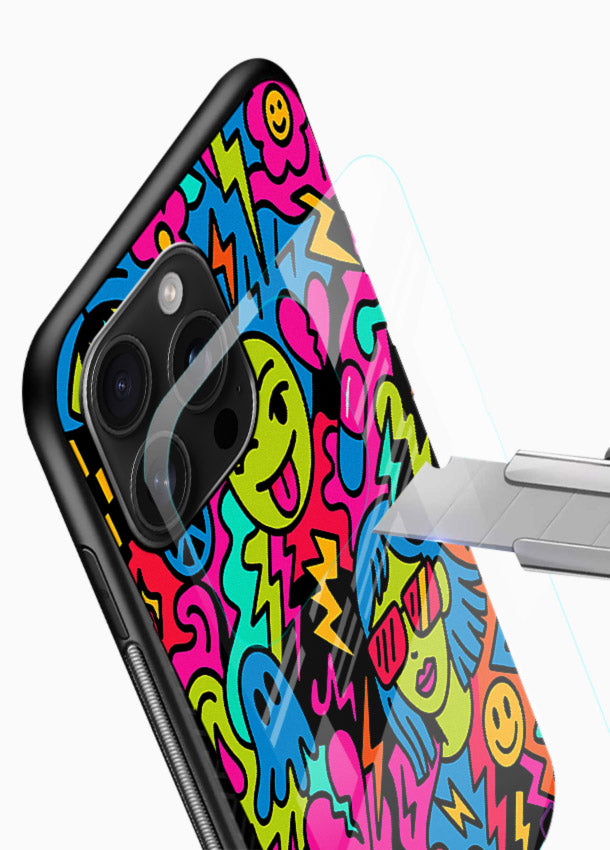 Neon Faces Pattern neon abstract artwork glossy vibrant premium glass back cover - Angle Blade