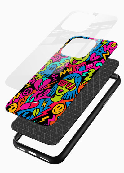 Neon Faces Pattern neon abstract artwork glossy vibrant premium glass back cover - Angle Layers