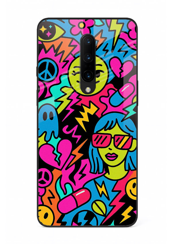 Neon Faces Pattern neon abstract artwork OnePlus 7T Pro glass back cover