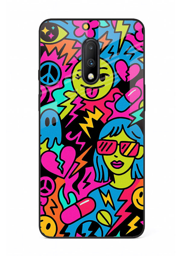 Neon Faces Pattern neon abstract artwork OnePlus 7 glass back cover