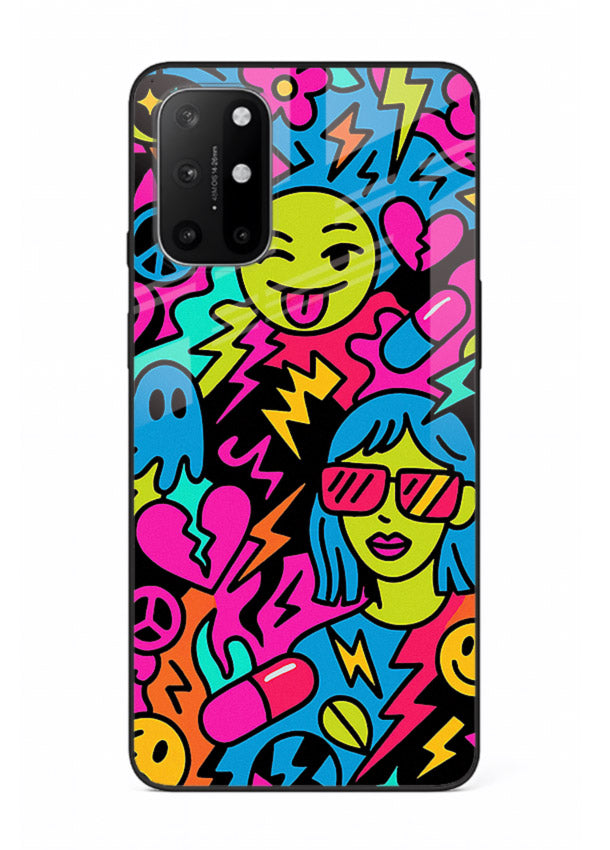 Neon Faces Pattern neon abstract artwork OnePlus 8T glass back cover