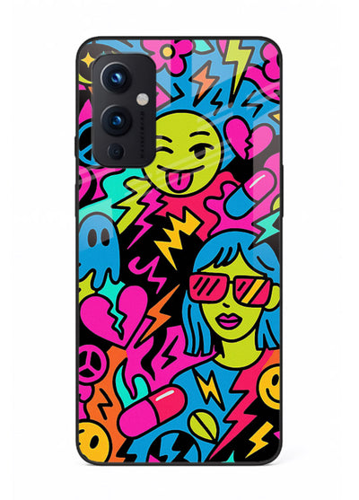 Neon Faces Pattern neon abstract artwork OnePlus 9 Pro glass back cover