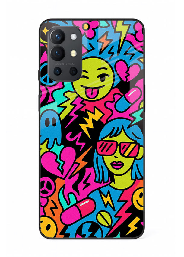 Neon Faces Pattern neon abstract artwork OnePlus 9R glass back cover