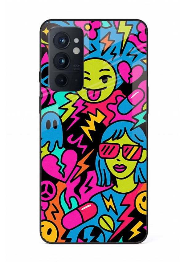 Neon Faces Pattern neon abstract artwork OnePlus 9RT glass back cover