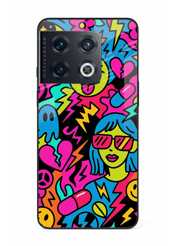 Neon Faces Pattern neon abstract artwork OnePlus 10 Pro glass back cover