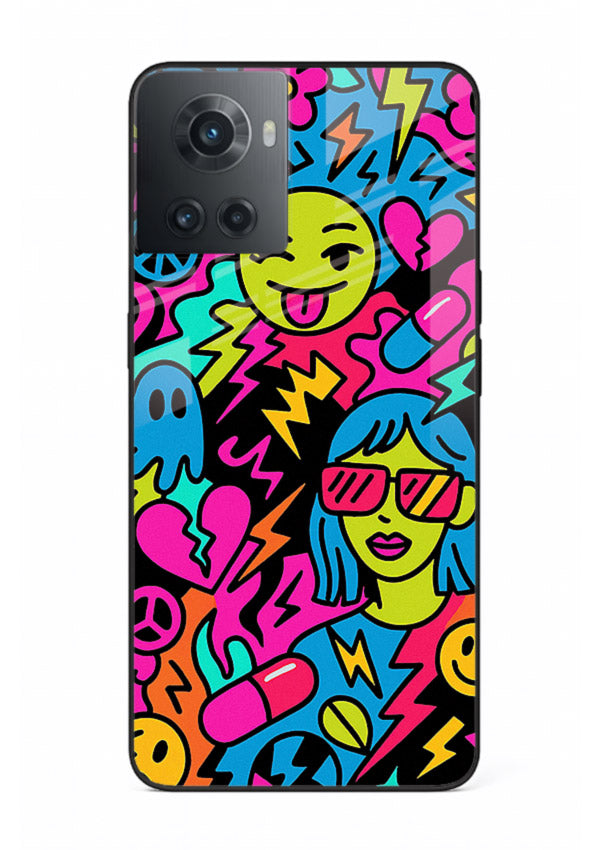 Neon Faces Pattern neon abstract artwork OnePlus 10R glass back cover