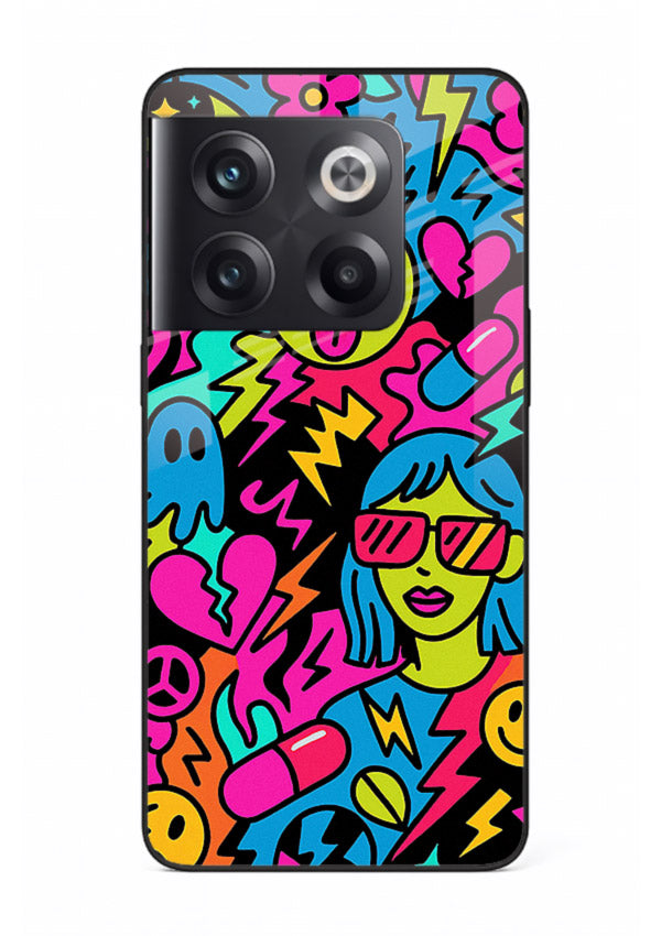 Neon Faces Pattern neon abstract artwork OnePlus 10T glass back cover