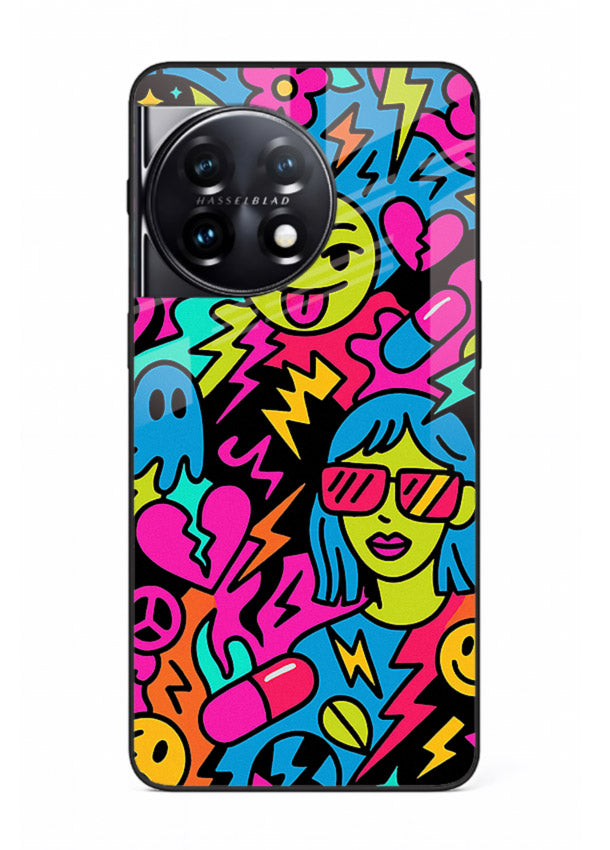 Neon Faces Pattern neon abstract artwork OnePlus 11 glass back cover