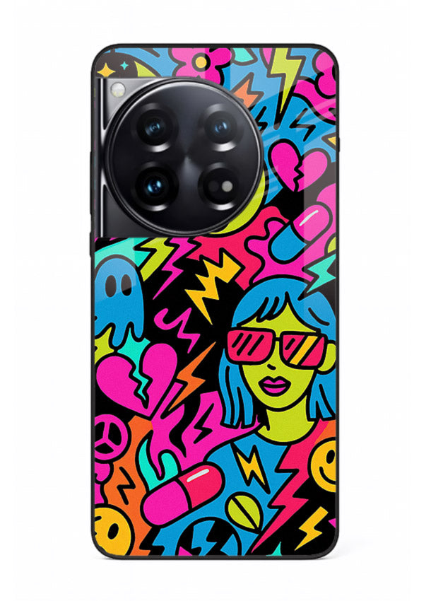 Neon Faces Pattern neon abstract artwork OnePlus 12 glass back cover