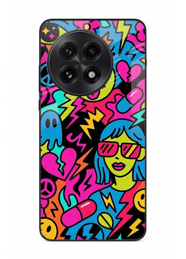 Neon Faces Pattern neon abstract artwork OnePlus 13 glass back cover