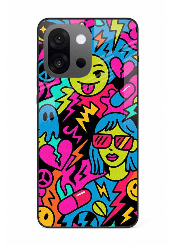 Neon Faces Pattern neon abstract artwork OnePlus 13s glass back cover