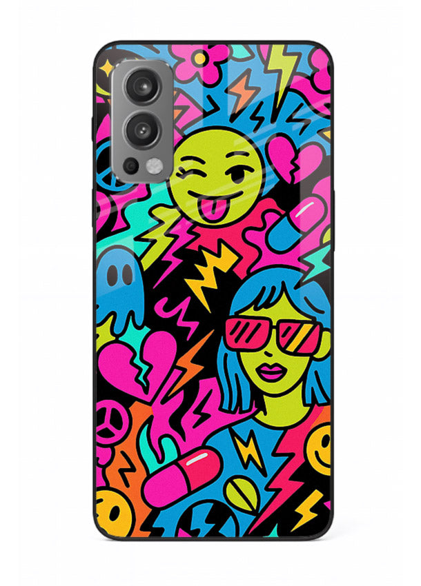 Neon Faces Pattern neon abstract artwork OnePlus Nord 2 glass back cover