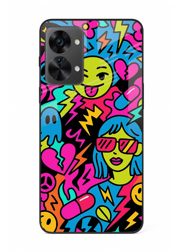 Neon Faces Pattern neon abstract artwork OnePlus Nord 2T glass back cover