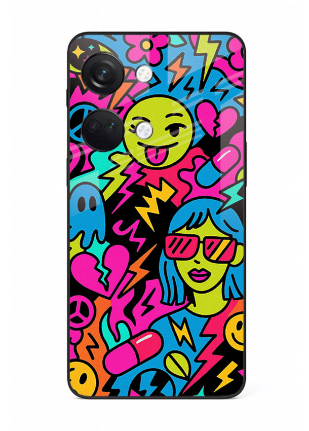 Neon Faces Pattern neon abstract artwork OnePlus Nord 3 glass back cover