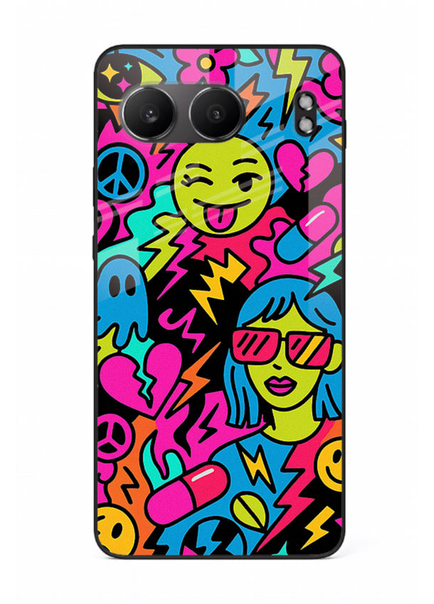 Neon Faces Pattern neon abstract artwork OnePlus Nord 4 glass back cover