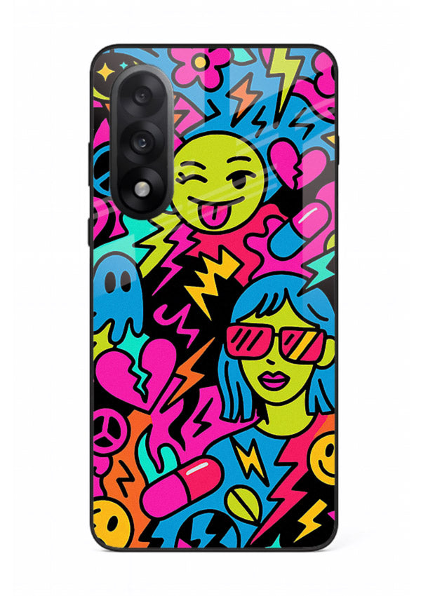 Neon Faces Pattern neon abstract artwork OnePlus Nord 5 glass back cover