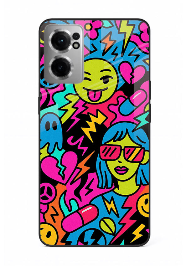 Neon Faces Pattern neon abstract artwork OnePlus Nord CE2 5G glass back cover
