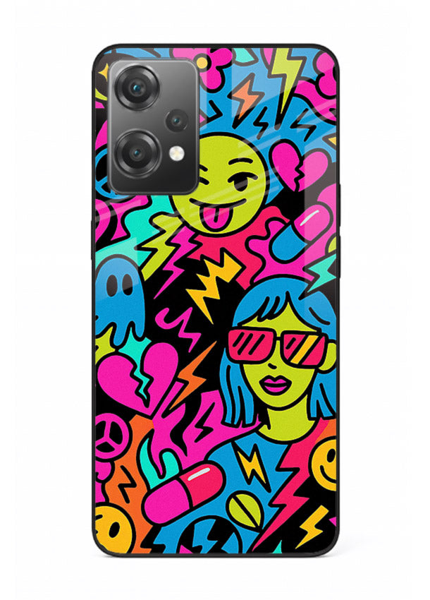 Neon Faces Pattern neon abstract artwork OnePlus Nord CE2 Lite 5G glass back cover