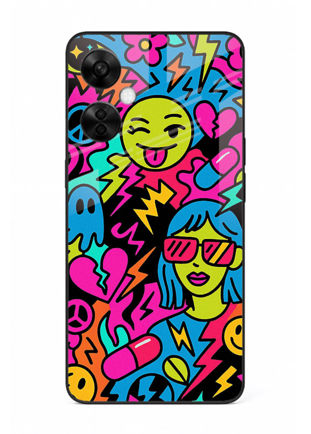 Neon Faces Pattern neon abstract artwork OnePlus Nord CE3 Lite glass back cover