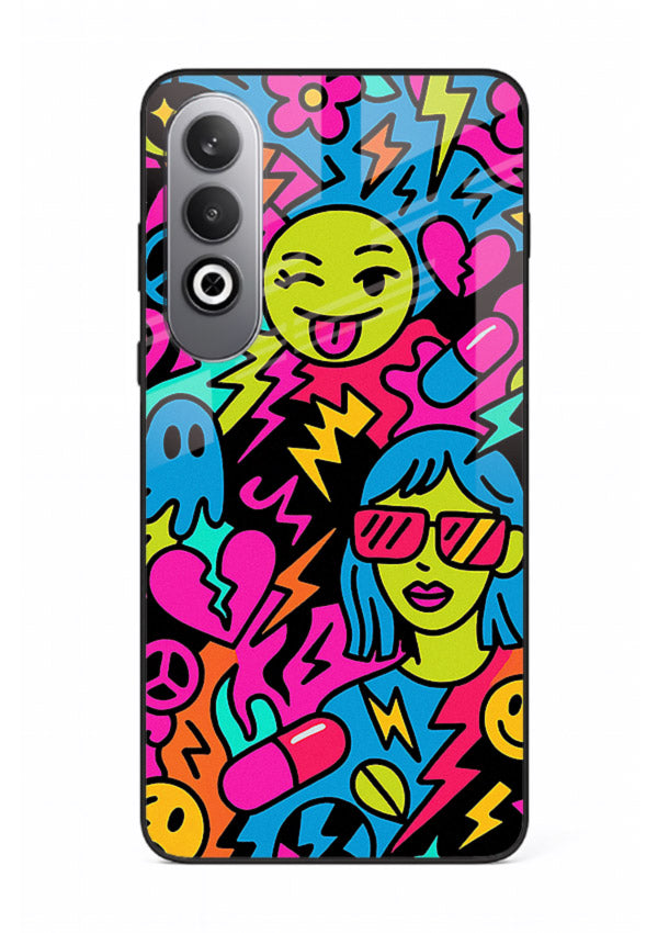 Neon Faces Pattern neon abstract artwork OnePlus Nord CE4 glass back cover