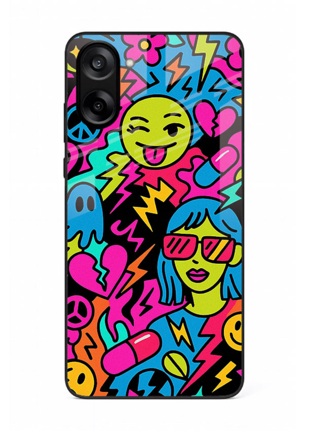 Neon Faces Pattern neon abstract artwork OnePlus Nord CE5 glass back cover