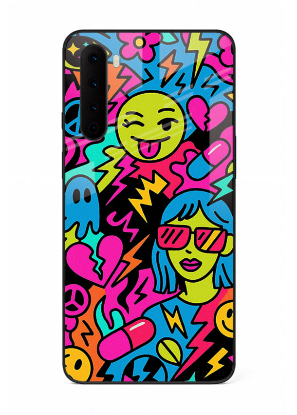 Neon Faces Pattern neon abstract artwork OnePlus Nord glass back cover
