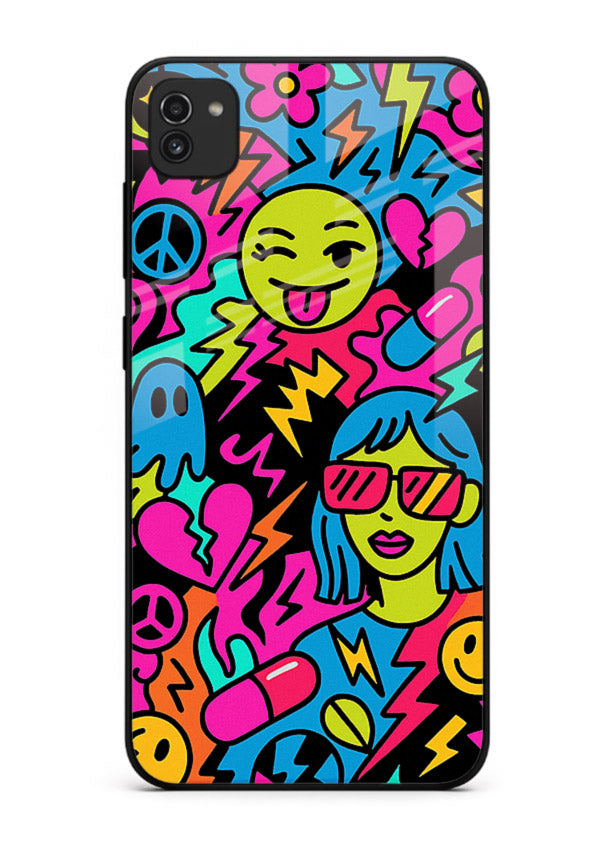 Neon Faces Pattern neon abstract artwork Samsung A03 glass back cover