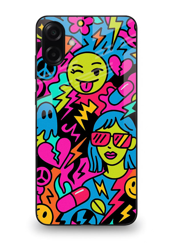Neon Faces Pattern neon abstract artwork Samsung A06 5G glass back cover
