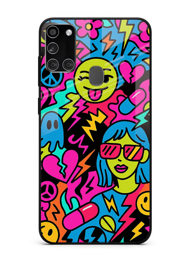 Neon Faces Pattern neon abstract artwork Samsung A21s glass back cover
