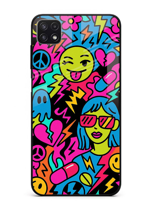 Neon Faces Pattern neon abstract artwork Samsung F42 5G glass back cover