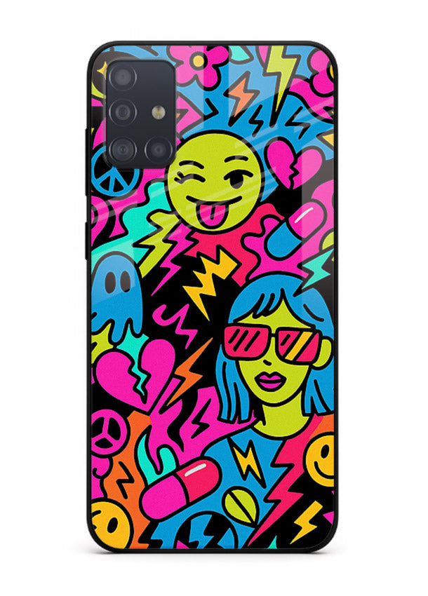 Neon Faces Pattern neon abstract artwork Samsung A51 glass back cover