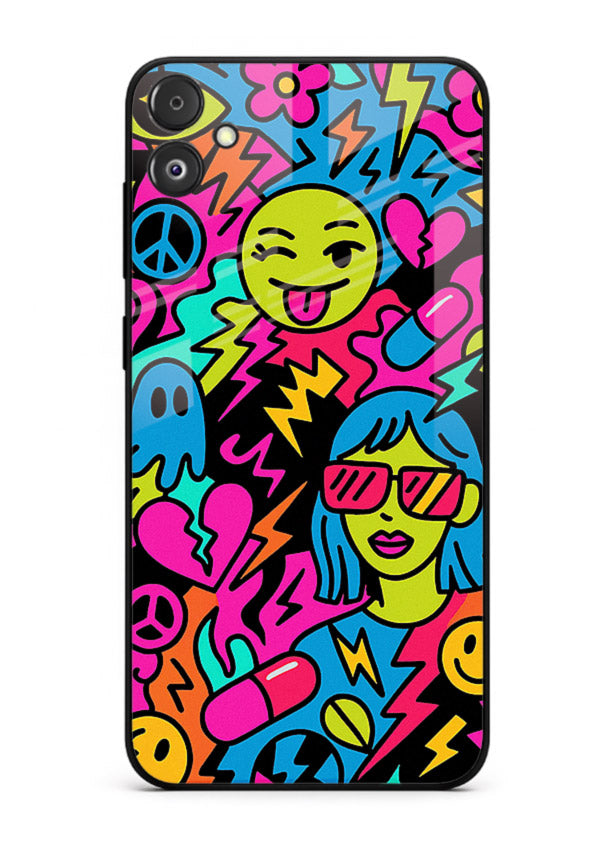 Neon Faces Pattern neon abstract artwork Samsung F14 5G glass back cover