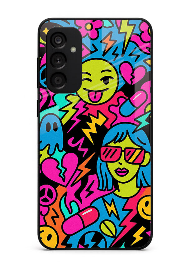Neon Faces Pattern neon abstract artwork Samsung A15 5G glass back cover